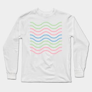 blue green pink water waves design Long Sleeve T-Shirt